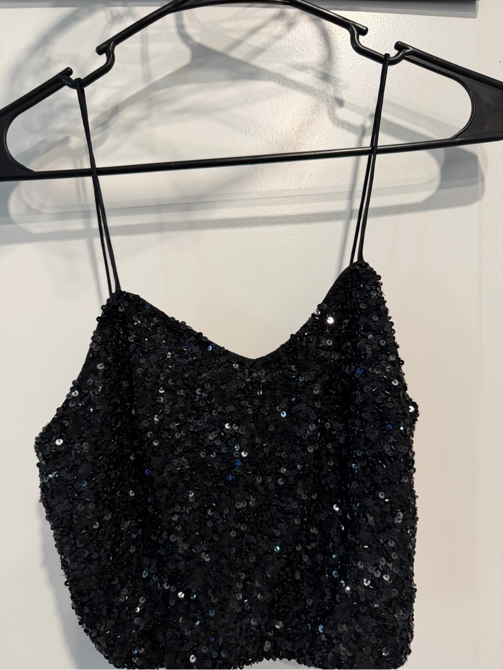 AO.LA Alice + Olivia Black Sequin Beaded Crop Cami Top Size Small